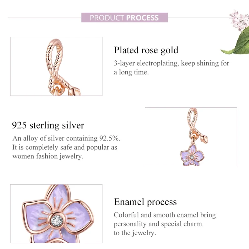 (imagem para) Charm Pendente Orquídea estilo Pandora Rose - BSC287 - Visualizar 8