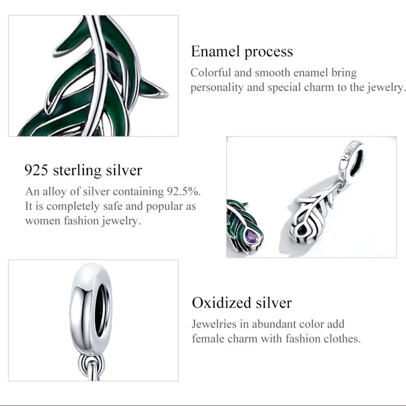 (imagem para) Charm Pendente Peacok Feather estilo Pandora - SCC1704 - Visualizar 7