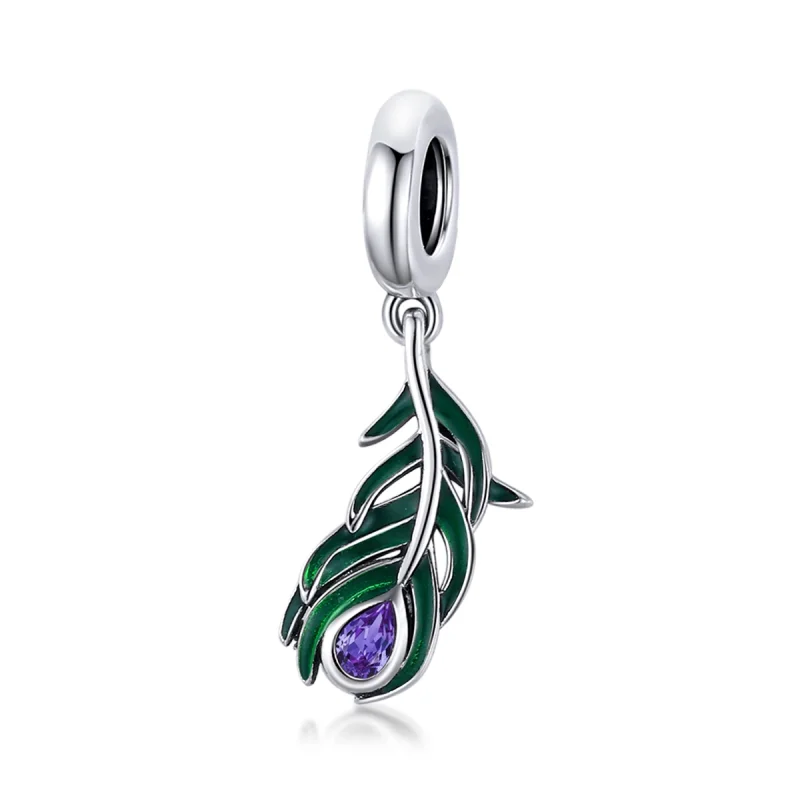 (imagem para) Charm Pendente Peacok Feather estilo Pandora - SCC1704