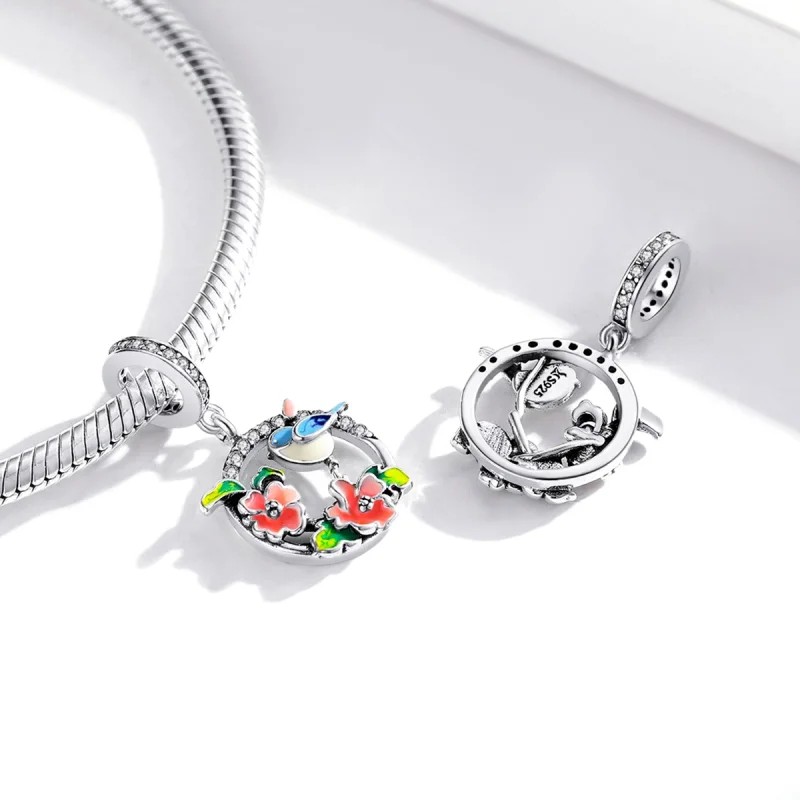 (imagem para) Charm Pendente Pássaros e flores estilo Pandora - SCC1726 - Visualizar 4