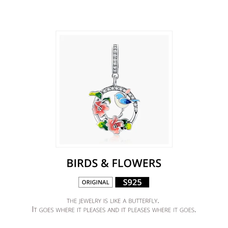 (imagem para) Charm Pendente Pássaros e flores estilo Pandora - SCC1726 - Visualizar 6