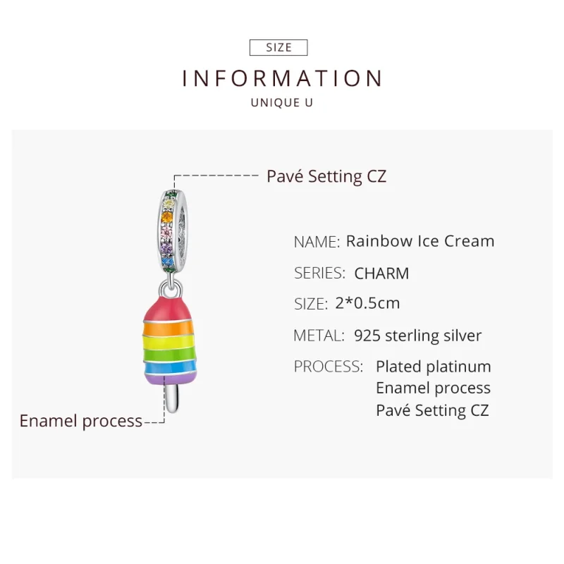 (imagem para) Charm Pendente Sorvete arco-íris estilo Pandora - BSC351 - Visualizar 8