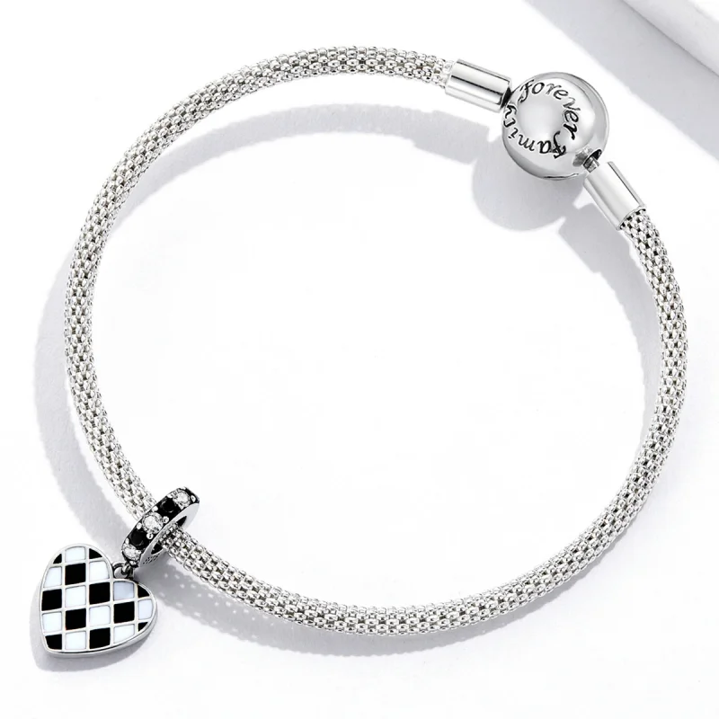 (imagem para) Pandora Style Black and White Grid Love Dangle - SCC2178 - Visualizar 3