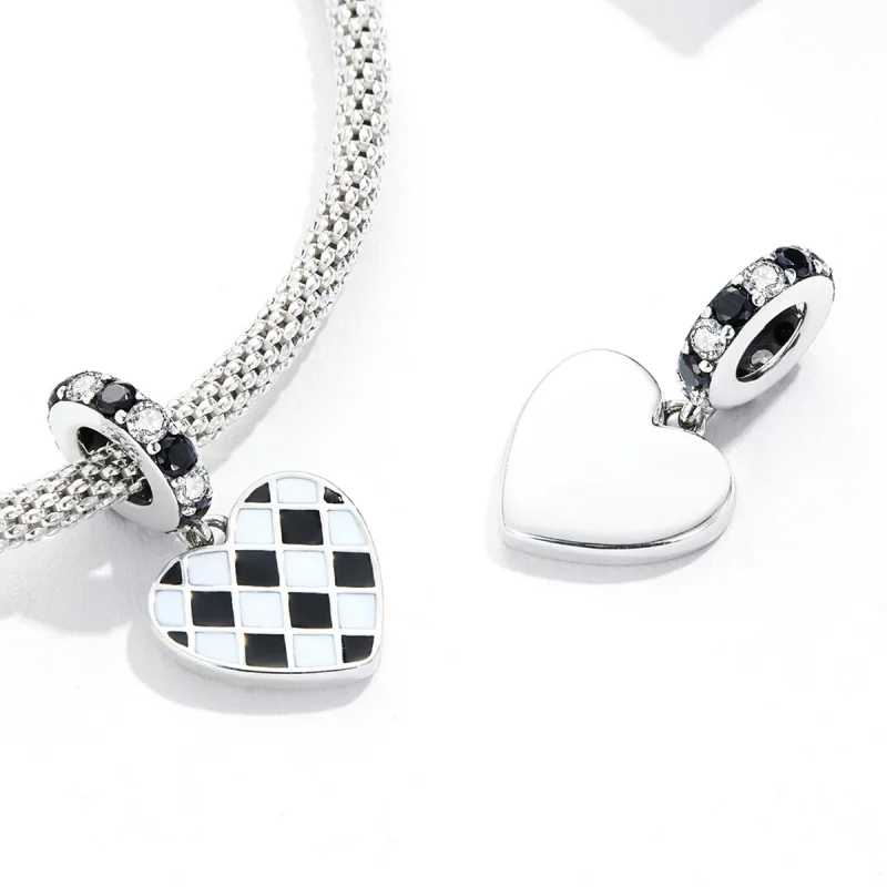 (imagem para) Pandora Style Black and White Grid Love Dangle - SCC2178 - Visualizar 4