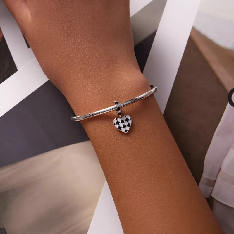 (imagem para) Pandora Style Black and White Grid Love Dangle - SCC2178 - Visualizar 5