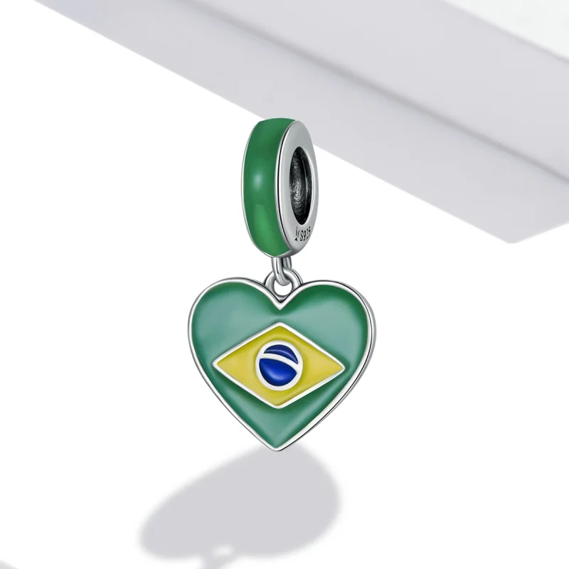 (imagem para) Pandora Style Brazil Flag with Love Heart Dangle - SCC2084 - Visualizar 2