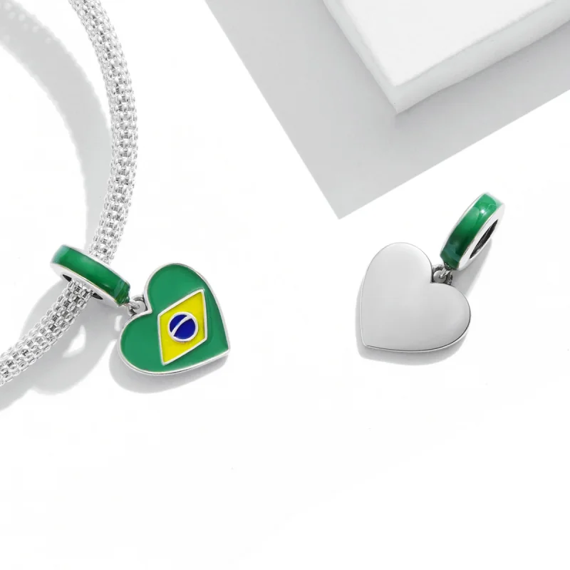 (imagem para) Pandora Style Brazil Flag with Love Heart Dangle - SCC2084 - Visualizar 4