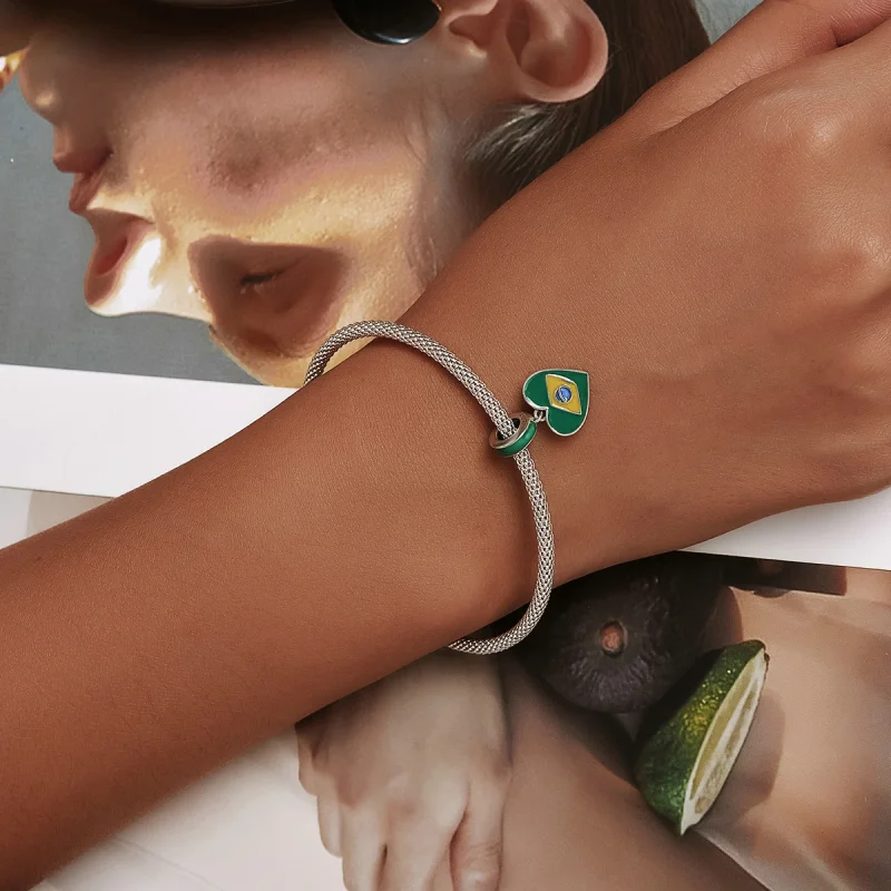 (imagem para) Pandora Style Brazil Flag with Love Heart Dangle - SCC2084 - Visualizar 5