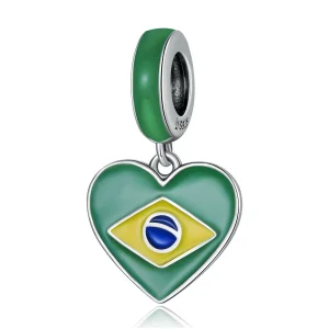 (imagem para) Pandora Style Brazil Flag with Love Heart Dangle - SCC2084