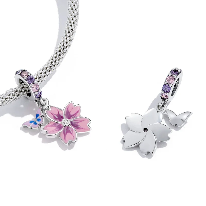 (imagem para) Pandora Style Butterflies and Flowers Dangle - SCC2185 - Visualizar 3