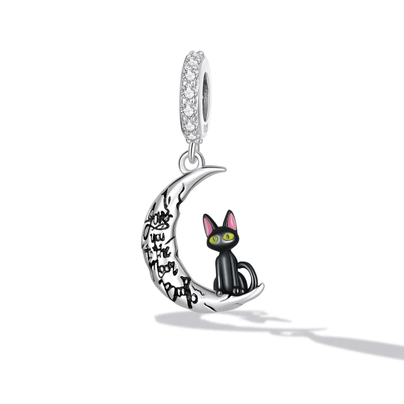 (imagem para) Pandora Style Moon Black Cat Dangle - SCC2218 - Visualizar 2