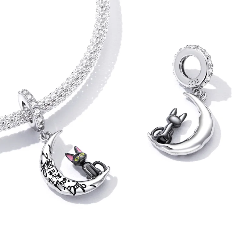 (imagem para) Pandora Style Moon Black Cat Dangle - SCC2218 - Visualizar 5