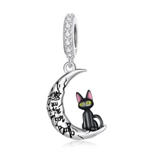 (imagem para) Pandora Style Moon Black Cat Dangle - SCC2218