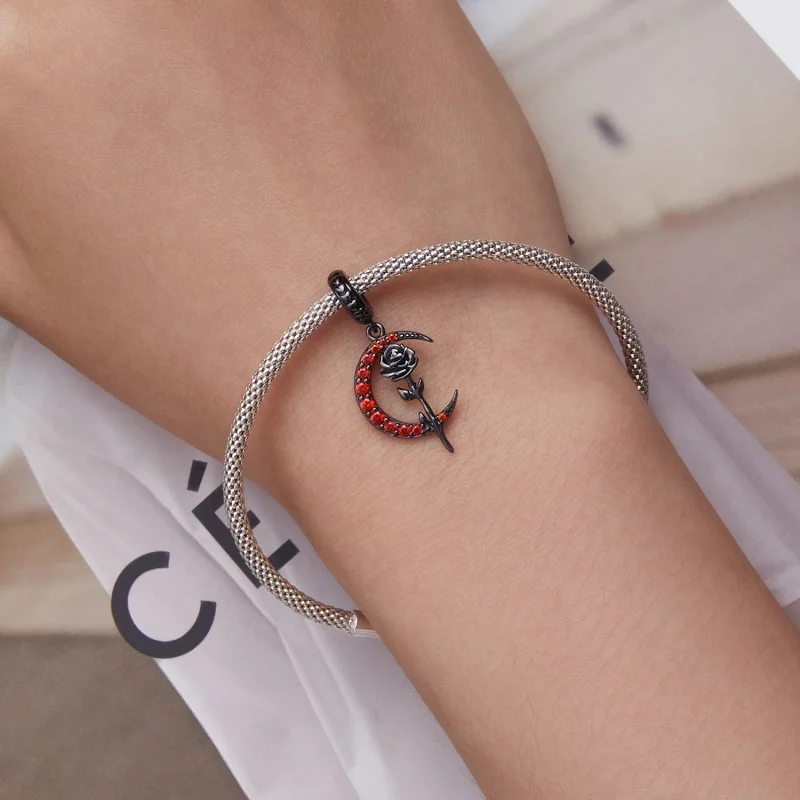 (imagem para) Pandora Style Moon Rose Dangle - SCC2384 - Visualizar 5