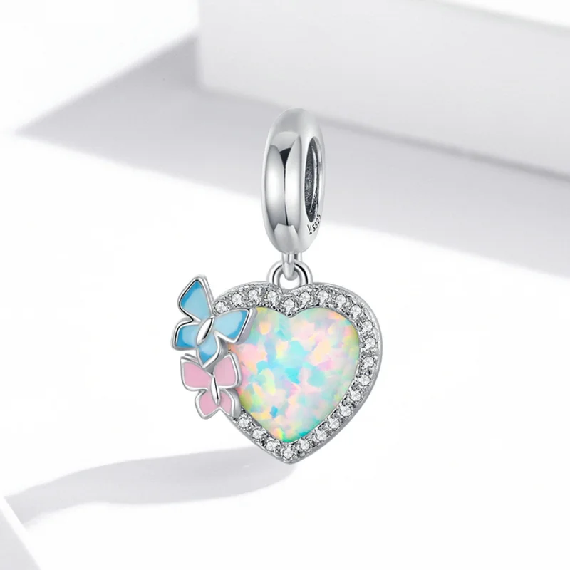 (imagem para) Pandora Style Opal Heart Butterfly Dangle - SCC2101 - Visualizar 2
