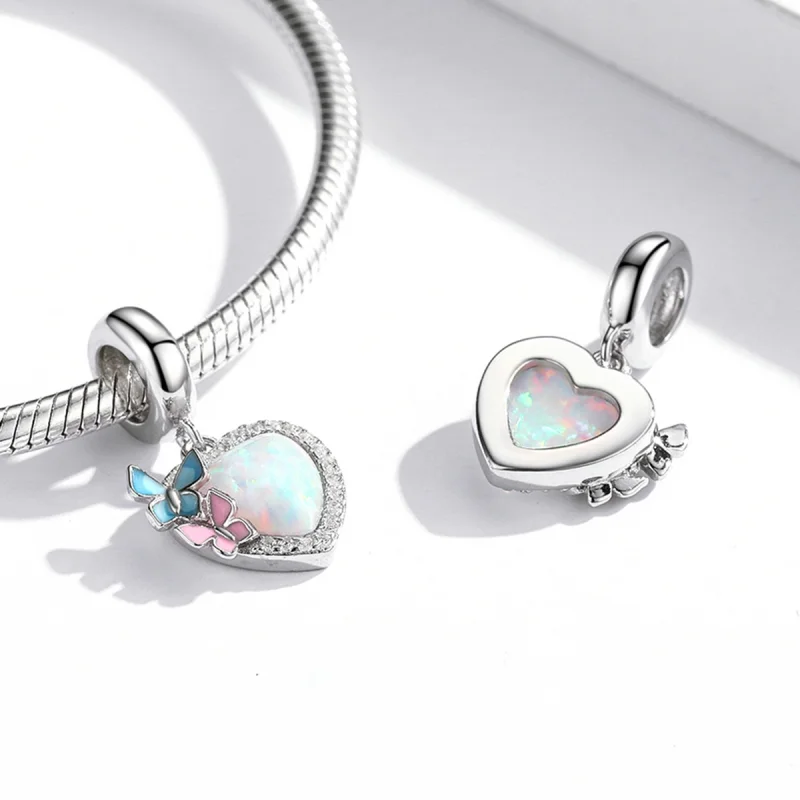 (imagem para) Pandora Style Opal Heart Butterfly Dangle - SCC2101 - Visualizar 4