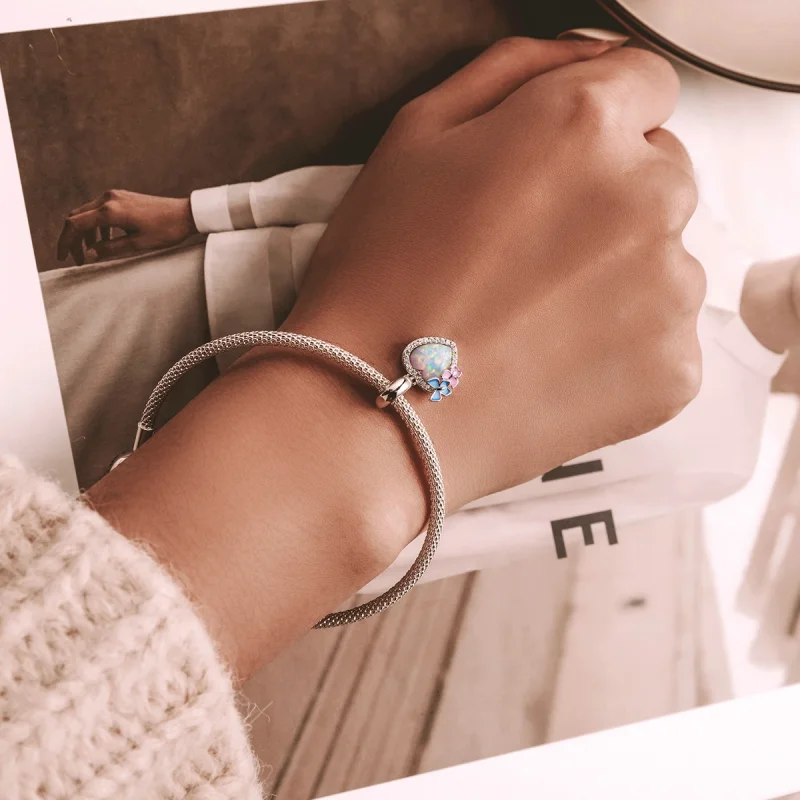 (imagem para) Pandora Style Opal Heart Butterfly Dangle - SCC2101 - Visualizar 5