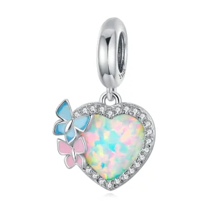 (imagem para) Pandora Style Opal Heart Butterfly Dangle - SCC2101