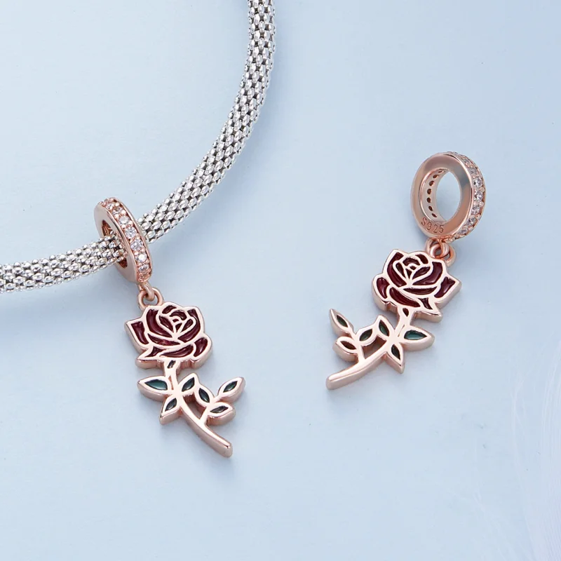 (imagem para) Pandora Style Red Rose Dangle - BSC642 - Visualizar 4