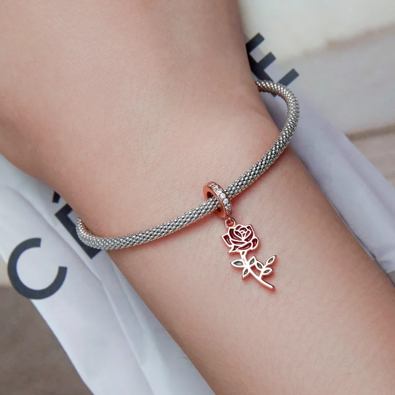 (imagem para) Pandora Style Red Rose Dangle - BSC642 - Visualizar 5