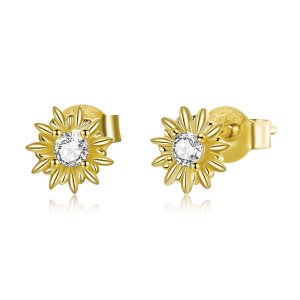 Brincos Petit Girassol estilo Pandora - SCE1057 Brincos Petit Girassol estilo Pandora - SCE1057
