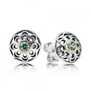 Silver stud earring with 14k and green synthetic spinel - 290542SSG
