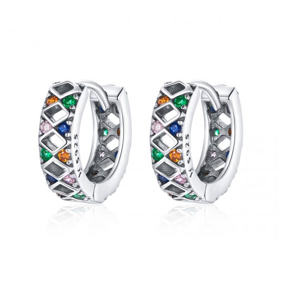 Brinco Argolas Blocos de pontos coloridos estilo Pandora - SCE1123  Clique na imagem para fechar