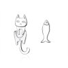 Brincos Petit Gato e peixe estilo Pandora - SCE488 Brincos Petit Gato e peixe estilo Pandora - SCE488