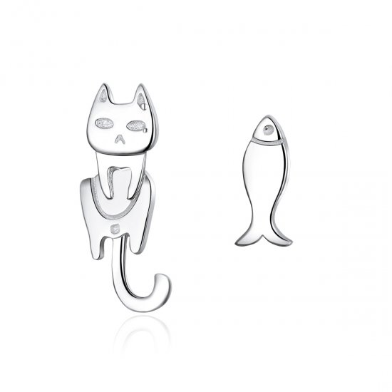 Brincos Petit Gato e peixe estilo Pandora - SCE488  Clique na imagem para fechar