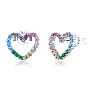 Brincos Petit Corações Arco-Íris estilo Pandora - SCE891 Brincos Petit Corações Arco-Íris estilo Pandora - SCE891