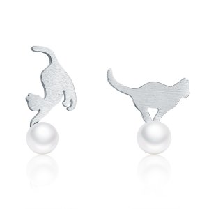 Brincos Petit Gatinho brincalhão estilo Pandora - SCE235 Brincos Petit Gatinho brincalhão estilo Pandora - SCE235
