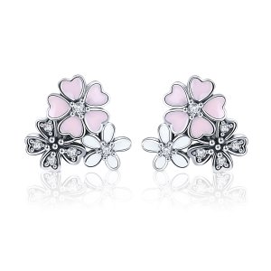 Brincos Petit Margaridas e flores de cerejeira estilo Pandora - SCE400 Brincos Petit Margaridas e flores de cerejeira estilo Pandora - SCE400