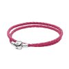 Bracelete PANDORA De Couro Rosa Dupla Com O Fecho Bracelete PANDORA De Couro Rosa Dupla Com O Fecho