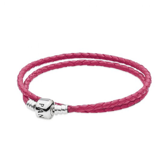 Bracelete PANDORA De Couro Rosa Dupla Com O Fecho  Clique na imagem para fechar