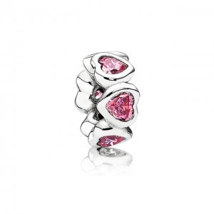 Separador PANDORA de Prata Corações de Zircônias Rosa - 791252CZS