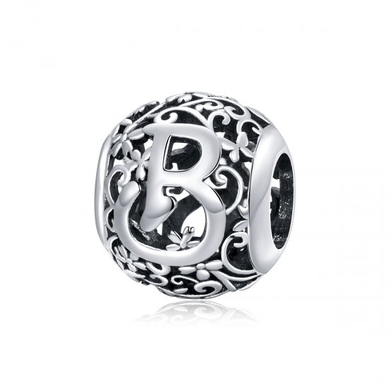 Charm Flores com orifícios, letra B estilo Pandora - SCC1444-B  Clique na imagem para fechar