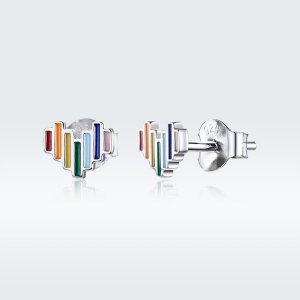 Brincos Petit Coração arco-íris estilo Pandora - SCE787 Brincos Petit Coração arco-íris estilo Pandora - SCE787