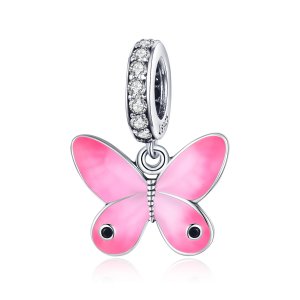 Charm Pendente Borboleta rosa estilo Pandora - SCC1728 Charm Pendente Borboleta rosa estilo Pandora - SCC1728
