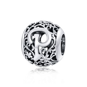 Charm Flores com orifícios, letra P estilo Pandora - SCC1444-P Charm Flores com orifícios, letra P estilo Pandora - SCC1444-P