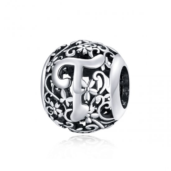 Charm Flores com orifícios, letra T estilo Pandora - SCC1444-T  Clique na imagem para fechar