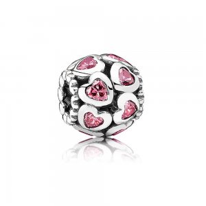 Charm PANDORA de Prata Vazado Corações Rosa - 791250CZS