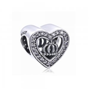 Charm berloques Pandora de prata Coroa no coração Charm berloques Pandora de prata Coroa no coração