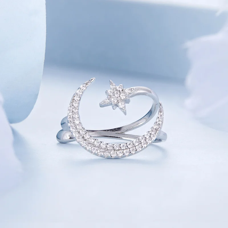 (imagem para) Pandora Style Moon and Stars Ear clip - BSE701 - Visualizar 3