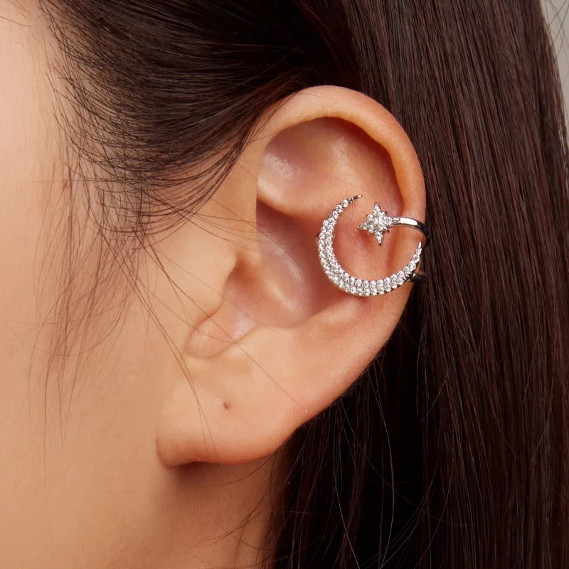 (imagem para) Pandora Style Moon and Stars Ear clip - BSE701 - Visualizar 5