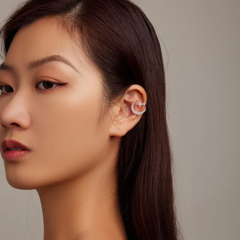 (imagem para) Pandora Style Moon and Stars Ear clip - BSE701 - Visualizar 7