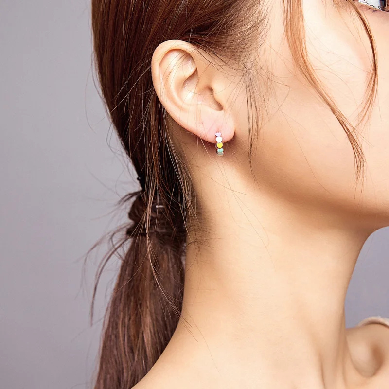 (imagem para) Brinco Argolas Corações Arco-Íris estilo Pandora - SCE909 - Visualizar 5