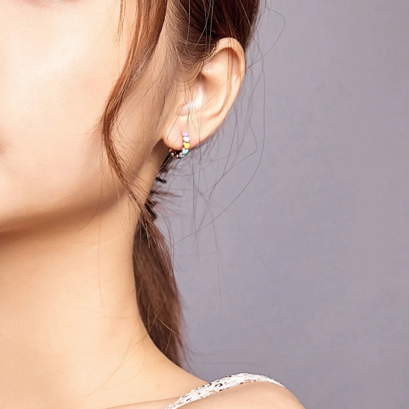 (imagem para) Brinco Argolas Corações Arco-Íris estilo Pandora - SCE909 - Visualizar 7