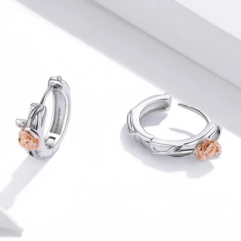 (imagem para) Brinco Argolas Dois tons Videira rosa estilo Pandora - SCE971 - Visualizar 4