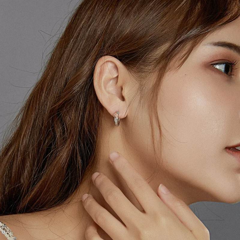 (imagem para) Brinco Argolas Dois tons Videira rosa estilo Pandora - SCE971 - Visualizar 5