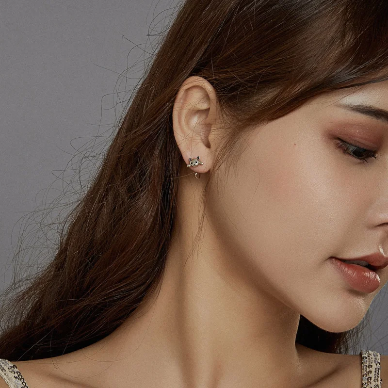 (imagem para) Brinco Argolas Gato fofo estilo Pandora - SCE965 - Visualizar 6